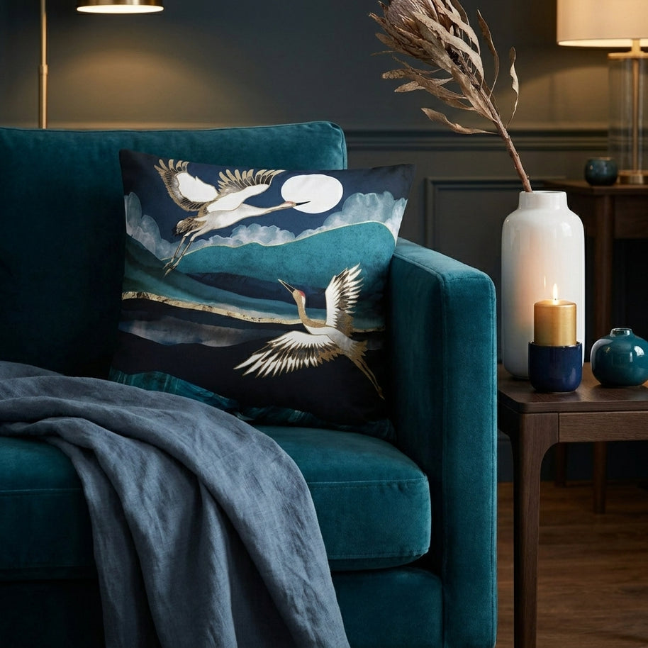 Midnight Cranes - Decorative Pillow Cover