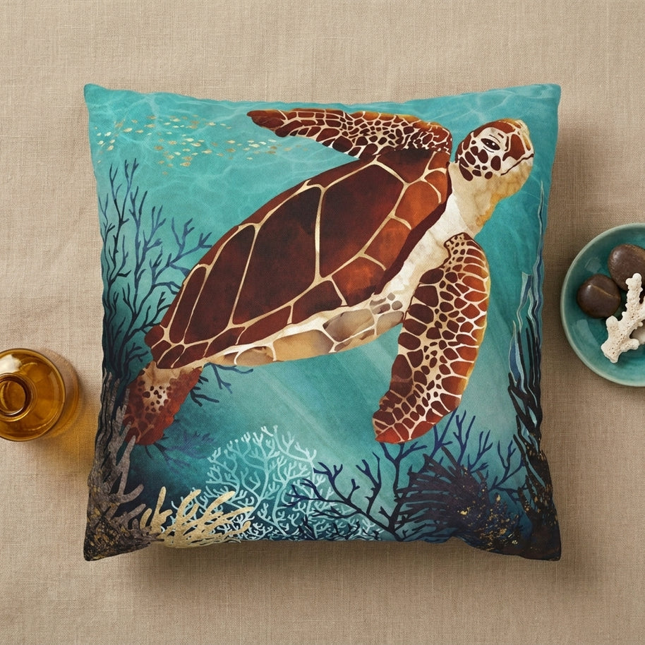 Metallic Sea Turtle - Decorative Pillow Cover