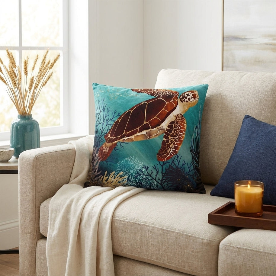 Metallic Sea Turtle - Decorative Pillow Cover