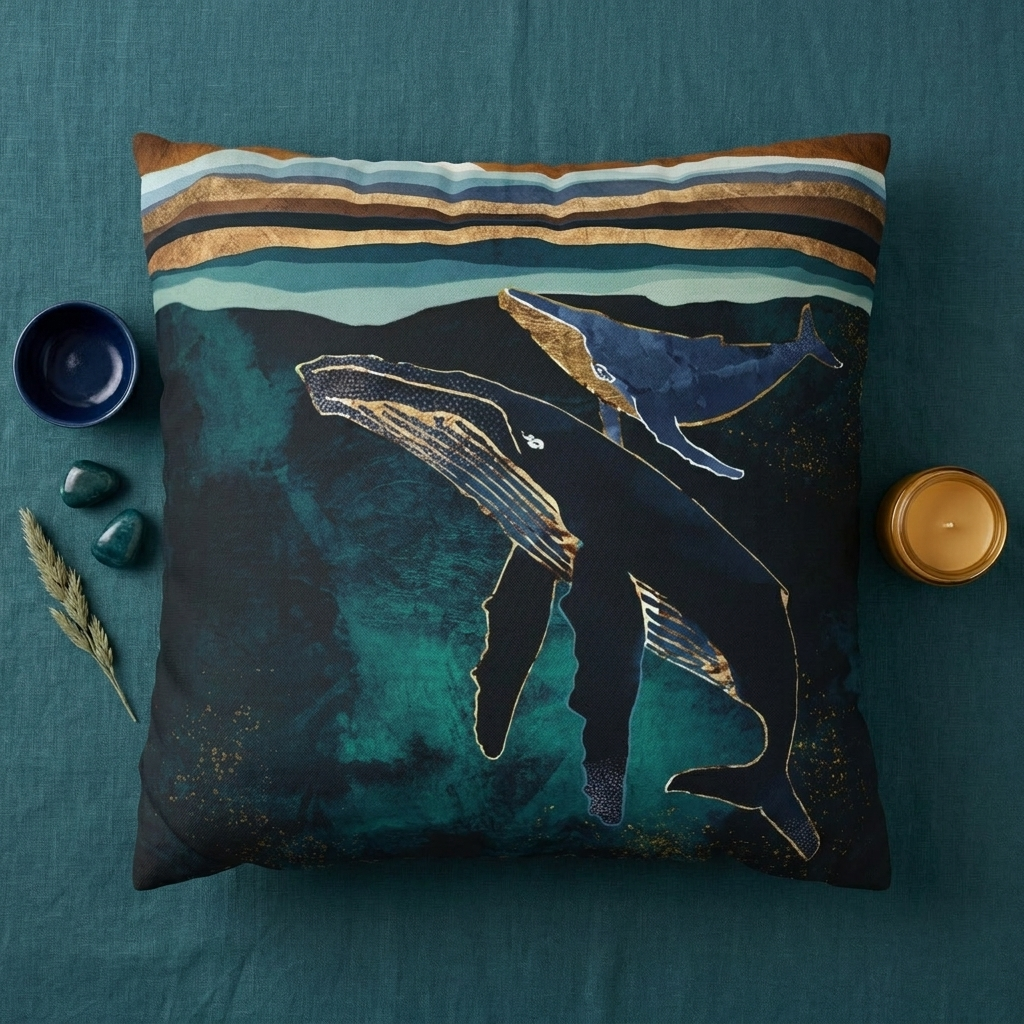 Moonlit Whales - Decorative Pillow Cover