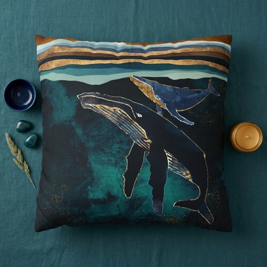 Moonlit Whales - Decorative Pillow Cover