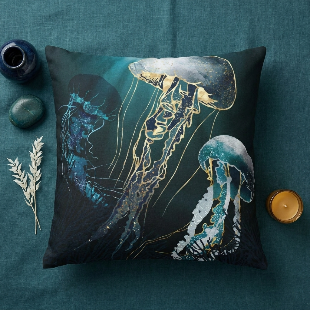 Metallic Jellyfish V - Decorative Pillow Cover