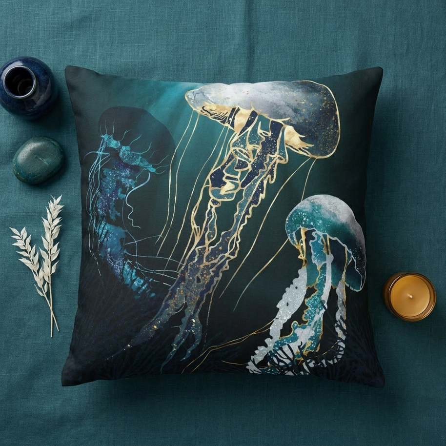 Metallic Jellyfish V - Decorative Pillow Cover