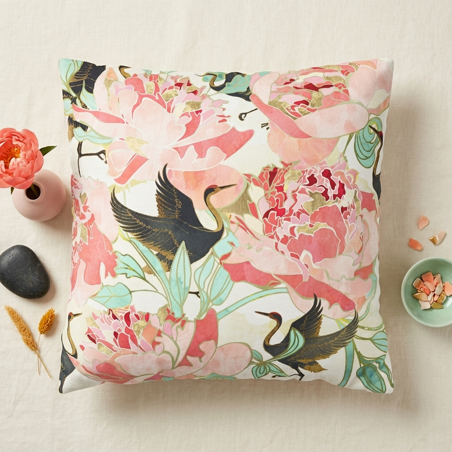 Floral Cranes - Decorative Pillow Cover