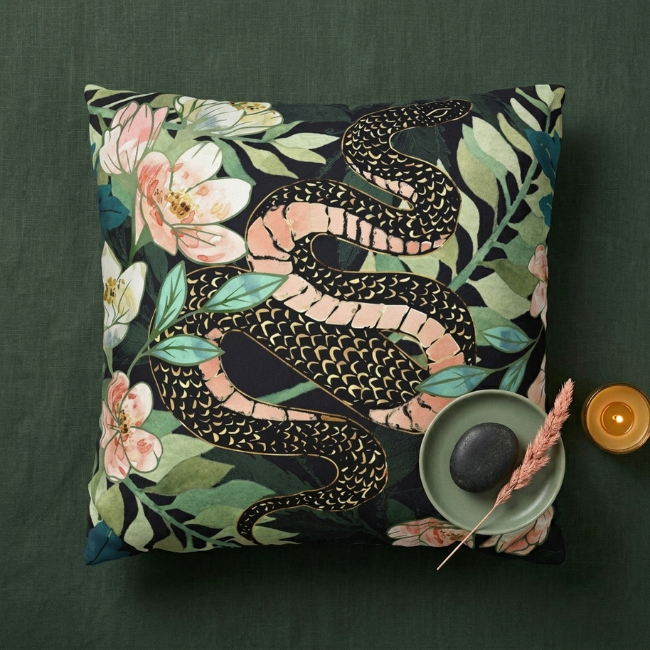 Floral Snake - Decorative Pillow Cover