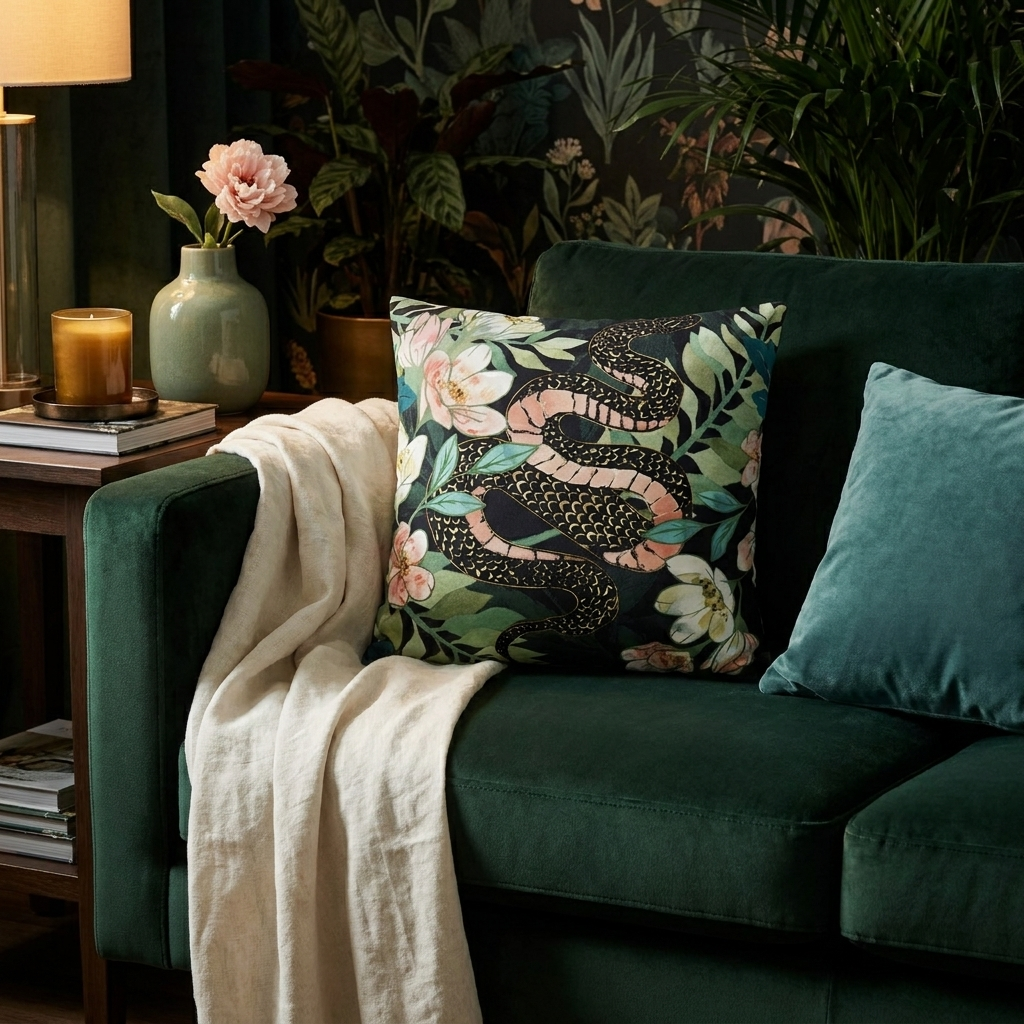 Floral Snake - Decorative Pillow Cover