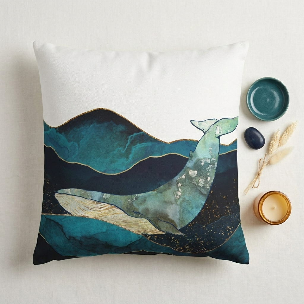 Modern Blue Whale - Decorative Pillow Cover