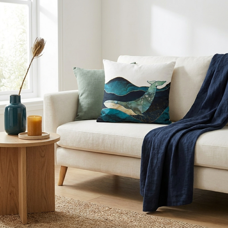Modern Blue Whale - Decorative Pillow Cover