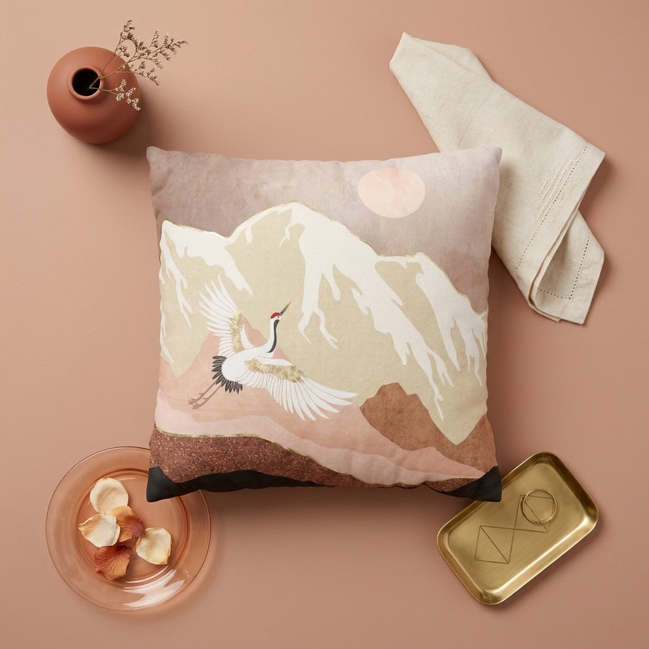 Sugar Mountain Crane - Decorative Pillow Cover