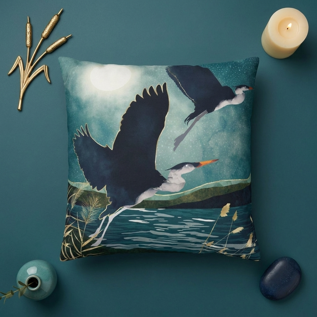 Evening Heron - Decorative Pillow Cover