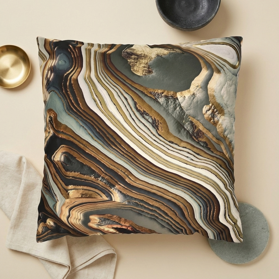 White Gold Agate Abstract  - Decorative Pillow Cover