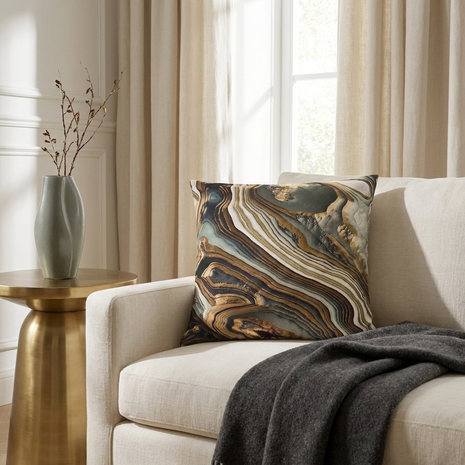 White Gold Agate Abstract  - Decorative Pillow Cover