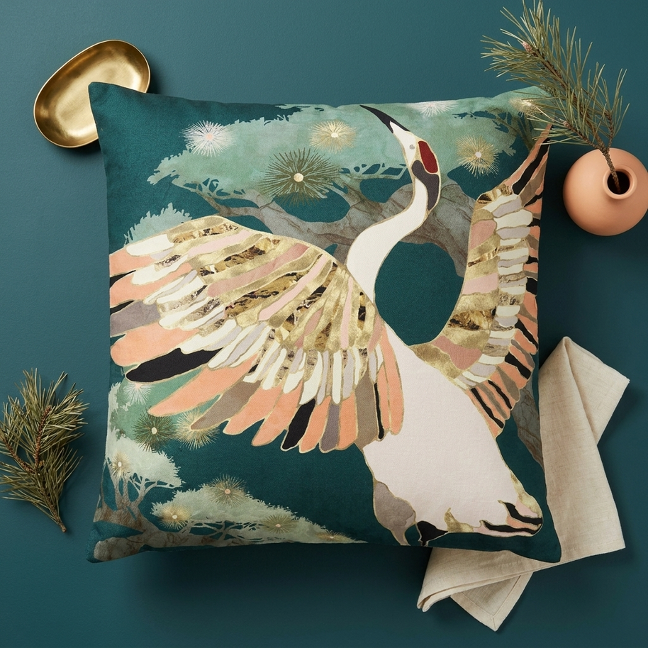 Golden Crane  - Decorative Pillow Cover
