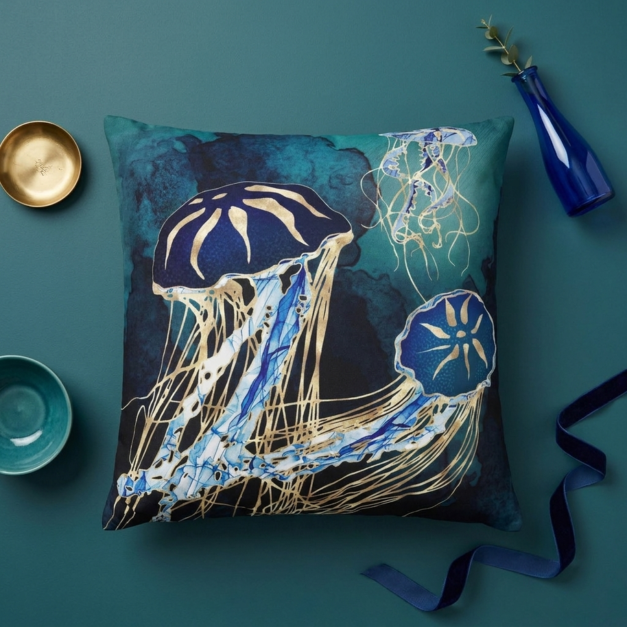 Metallic Jellyfish III - Decorative Pillow Cover