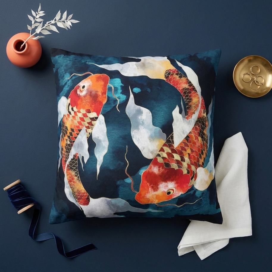 Metallic Koi II  - Decorative Pillow Cover