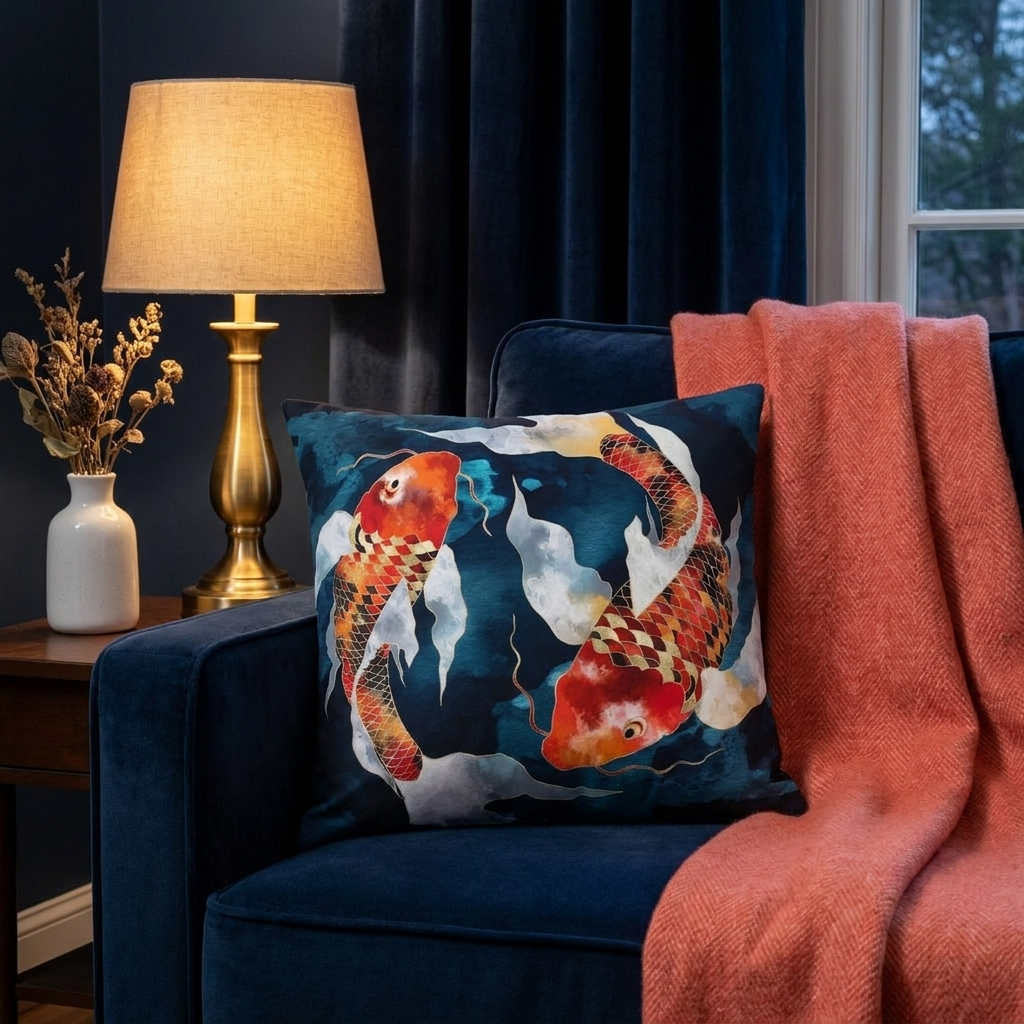 Metallic Koi II  - Decorative Pillow Cover