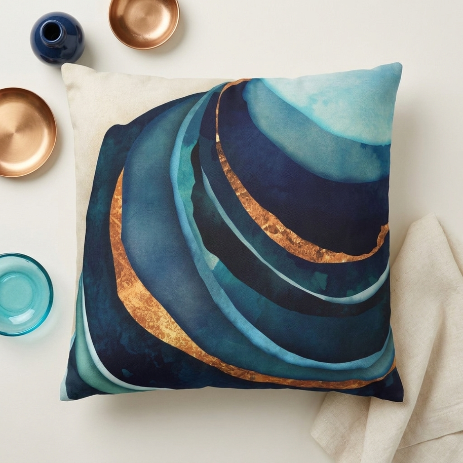Abstract Blue with Gold  - Decorative Pillow Cover