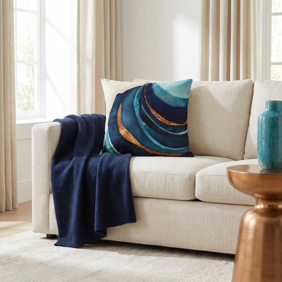 Abstract Blue with Gold  - Decorative Pillow Cover