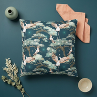 Dark Blue Crane and Bonsai  - Decorative Pillow Cover