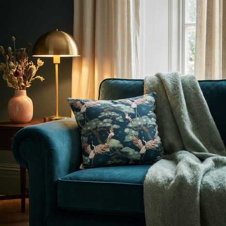 Dark Blue Crane and Bonsai  - Decorative Pillow Cover