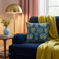 Hand Drawn Organic Pattern Yellow Blue Pink and Navy  - Decorative Pillow Cover