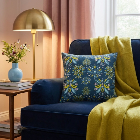 Hand Drawn Organic Pattern Yellow Blue Pink and Navy  - Decorative Pillow Cover