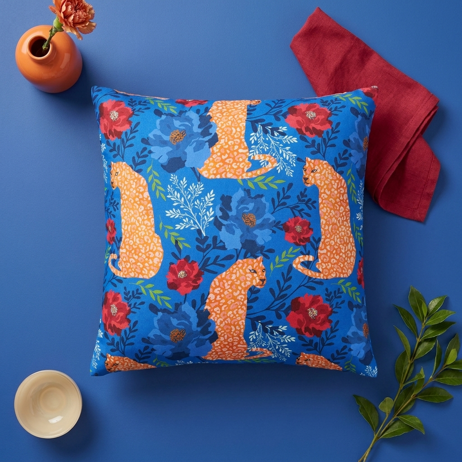 Botanical Leopard Blue - Decorative Pillow Cover