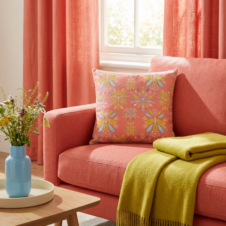 Hand Drawn Organic Pattern Yellow Blue and Pink - Decorative Pillow Cover