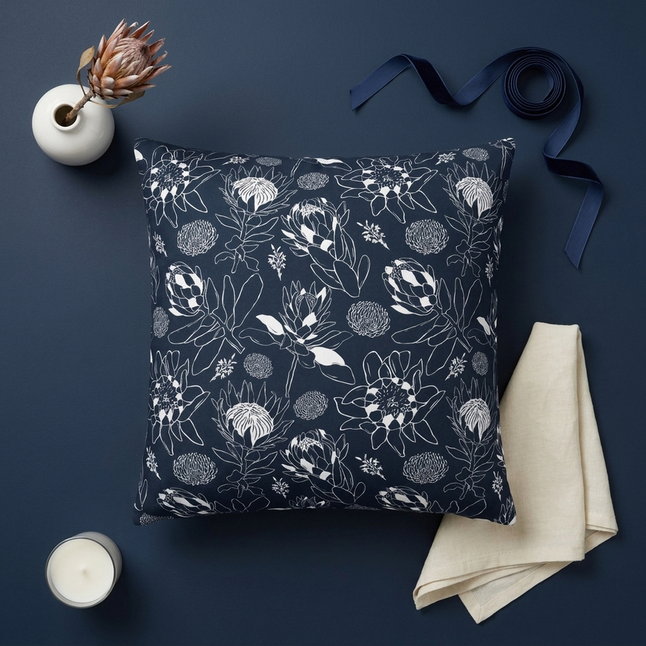 Protea Navy and White - Decorative Pillow Cover