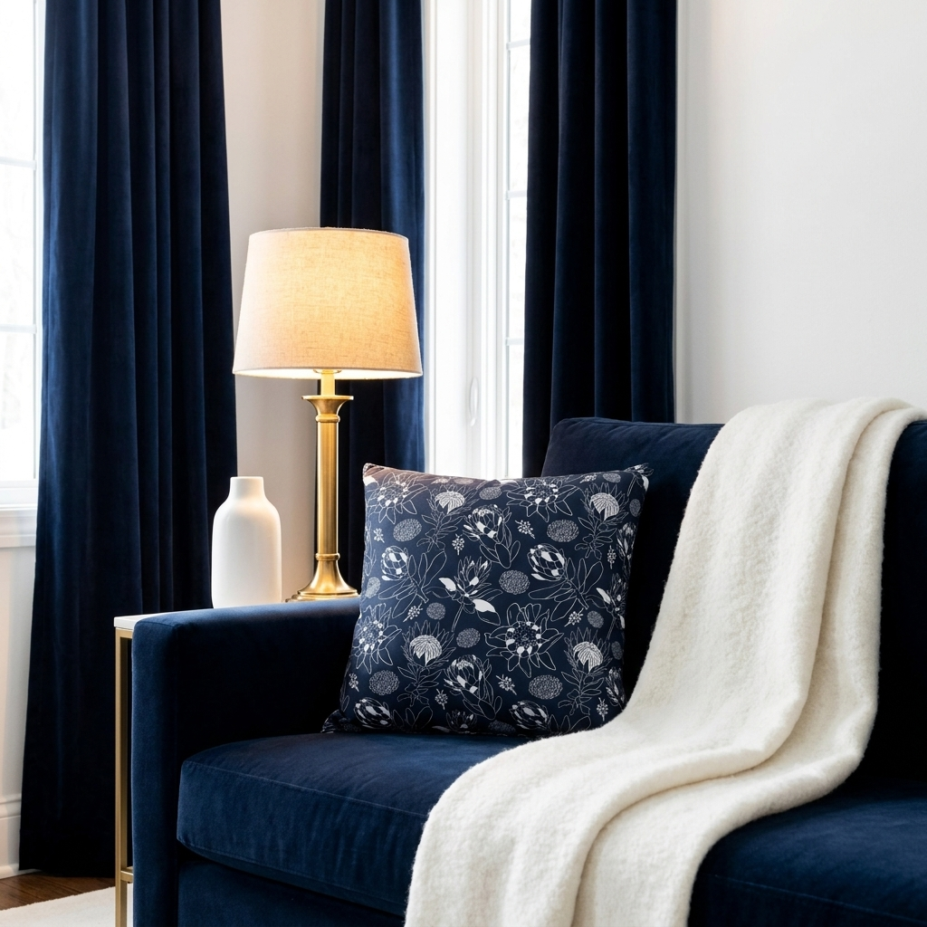 Protea Navy and White - Decorative Pillow Cover