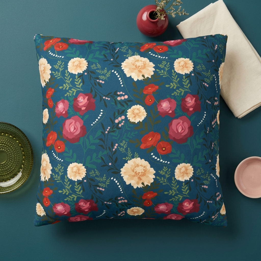 Vibrant Floral with Blue - Decorative Pillow Cover