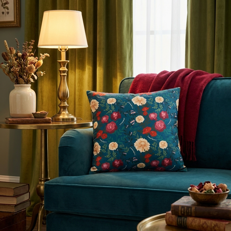 Vibrant Floral with Blue - Decorative Pillow Cover