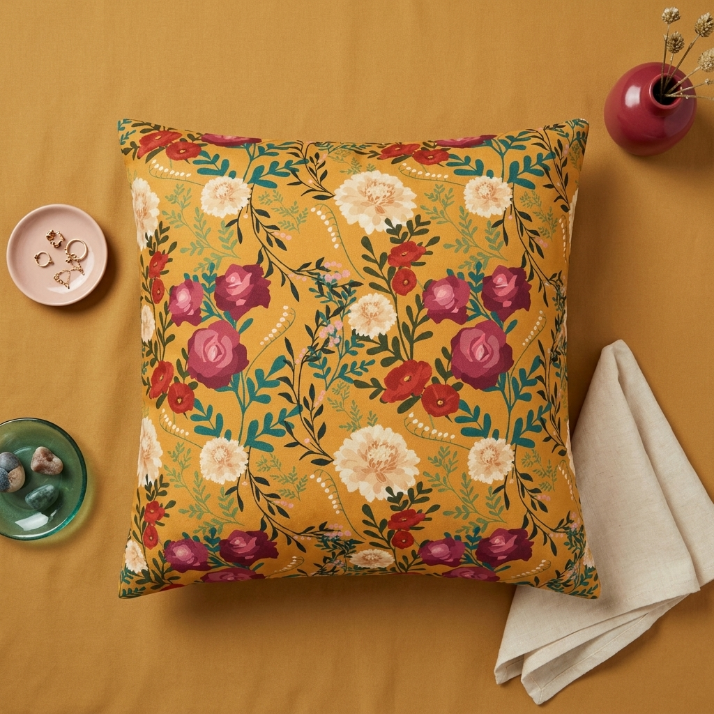 Vibrant Floral with Mustard - Decorative Pillow Cover