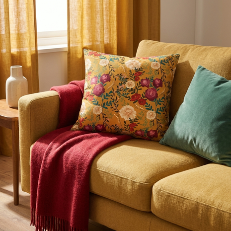 Vibrant Floral with Mustard - Decorative Pillow Cover