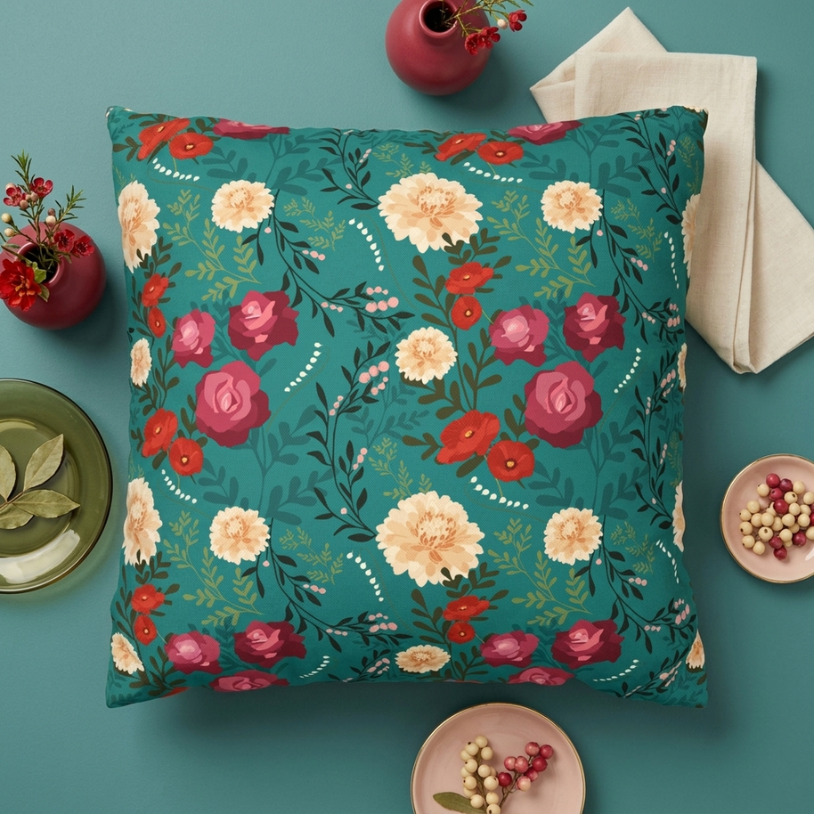 Vibrant Floral with Teal - Decorative Pillow Cover