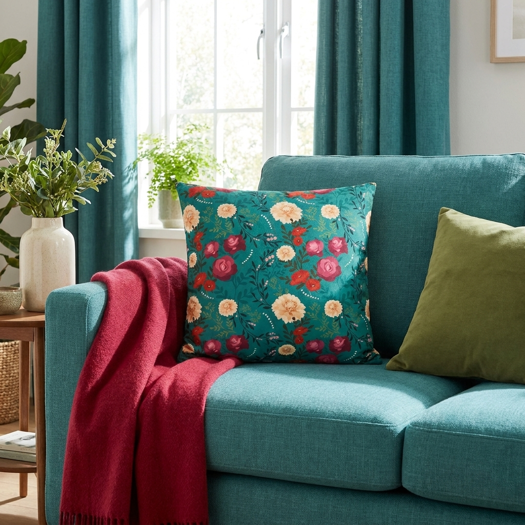 Vibrant Floral with Teal - Decorative Pillow Cover
