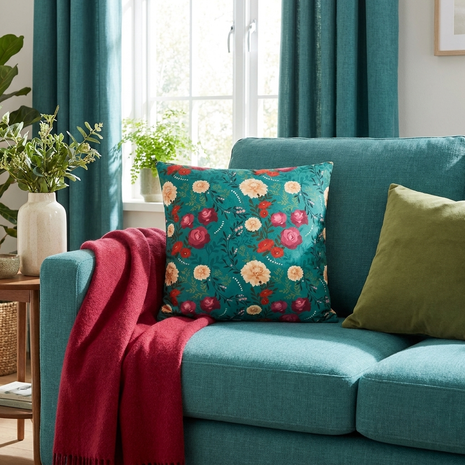Vibrant Floral with Teal - Decorative Pillow Cover