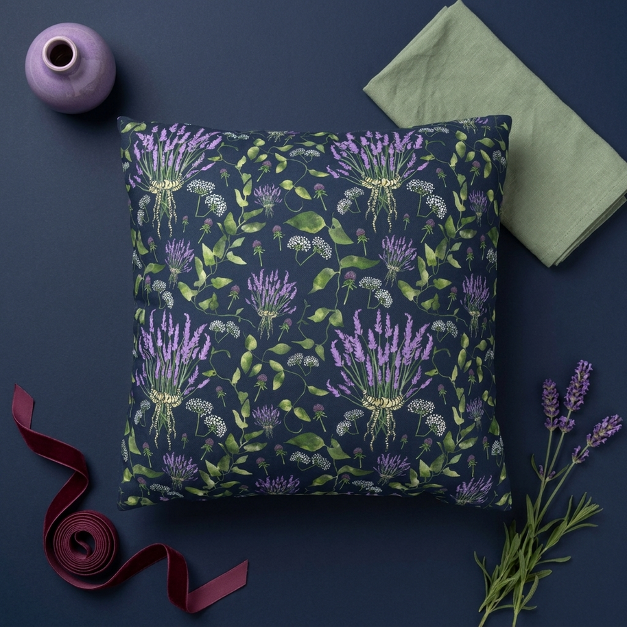 Wild Flower Bouquet with Navy - Decorative Pillow Cover
