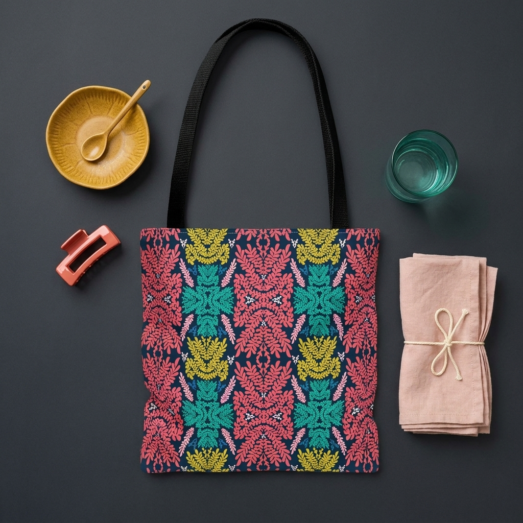 Pink-Teal-Blue-and-Mustard - Tote Bag