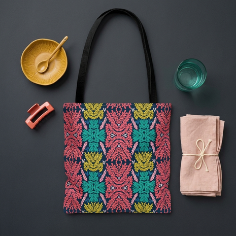 Pink-Teal-Blue-and-Mustard - Tote Bag