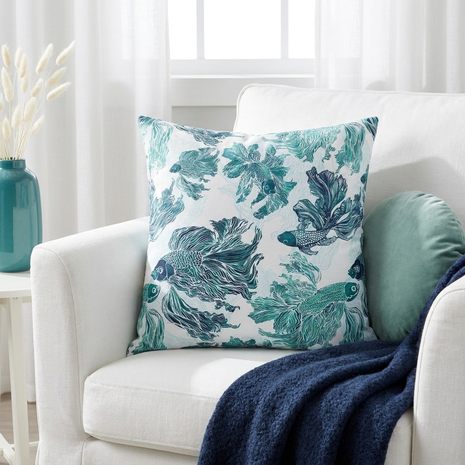 Betta Fish Pattern-Blue Teal and Green - Decorative Pillow Cover