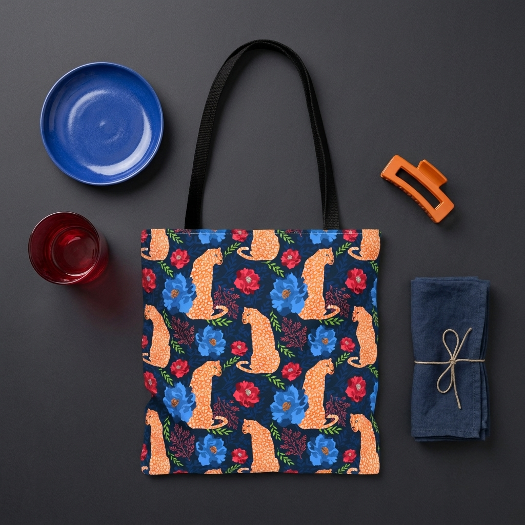 Botanical Leopard with Navy - Tote Bag