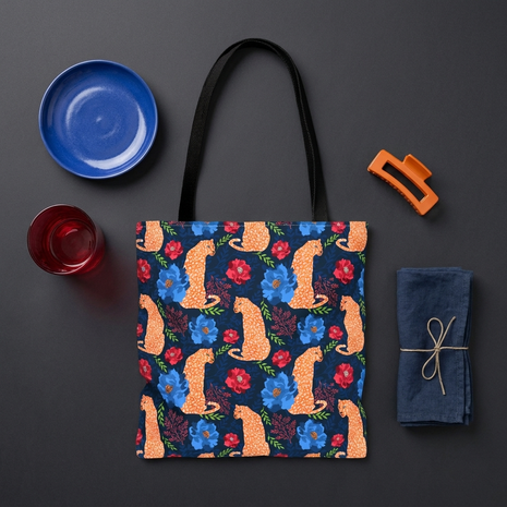 Botanical Leopard with Navy - Tote Bag