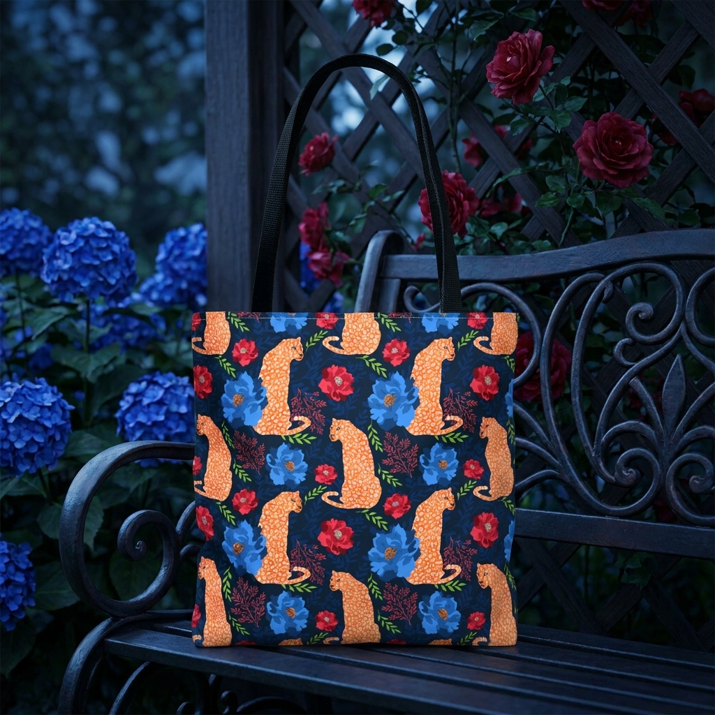 Botanical Leopard with Navy - Tote Bag