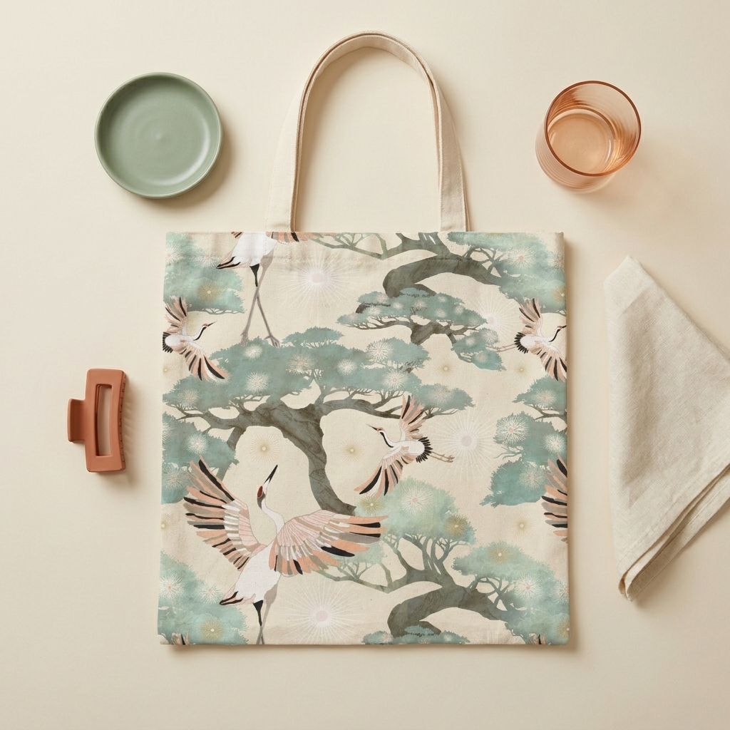 Crane and Bonsai with Cream - Tote Bag