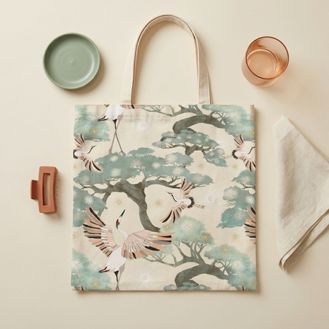 Crane and Bonsai with Cream - Tote Bag