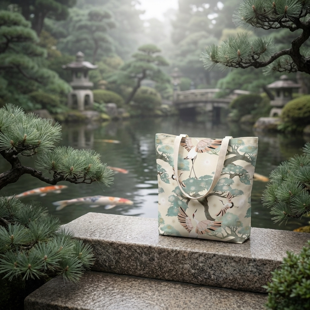 Crane and Bonsai with Cream - Tote Bag