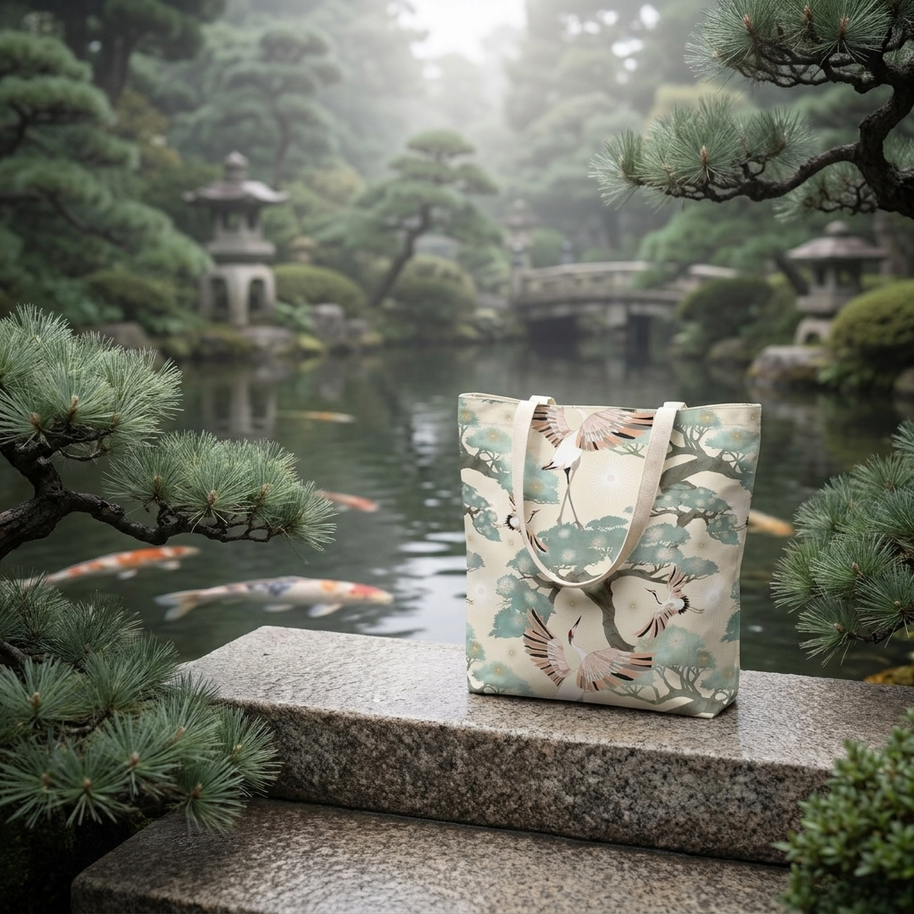 Crane and Bonsai with Cream - Tote Bag