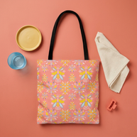 Hand Drawn Organic Pattern Yellow Blue and Pink - Tote Bag