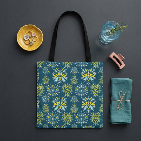 Hand Drawn Organic Pattern Yellow Blue Pink and Navy - Tote Bag